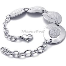 Womens Silver Stainless Steel Oval Charms Bracelet Bangle Ae20748