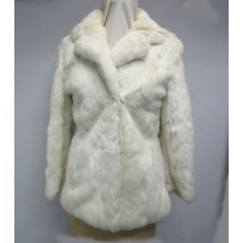 Women's Sz 6/8 White Rabbit Fur Jacket Coat Mint