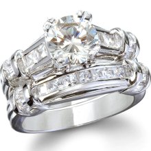 Womens The Geneva Sterling Silver CZ Wedding Ring Set