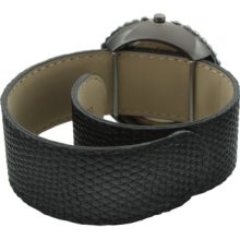 Women's TK618 Leather Slap Watch - Color: Black Crystal ...
