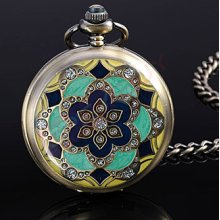 Women's Turquoise Accents Epoxy Enamel Floral Motif Antiqued Stainless Steel POC