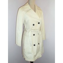 Womens Unlined LONDON FOG Maincoats Belted Trench Coat White Contrast Stitching SZ 10