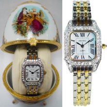 Women's Vecceli Italy Watch Gold Decorated Egg Stainless Steel Diamond Accents b - Stainless Steel - Gold
