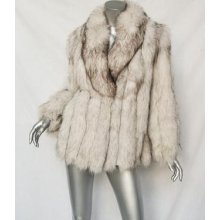 Womens White+brown Tipped Vintage 1930's Fox Fur+leather Panels Jacket Coat M/l