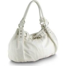 Women's White Top Zip Closure 1 Large Compartment Handbag - 90019