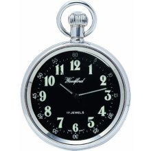 Woodford Mechanical Open-Face Pocket Watch, 1040, Men's Chrome-Finished Black Arabic Dial With Chain (Suitable For Engraving)