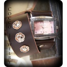 Wrap-around Leather Cuff Watch Bracelet