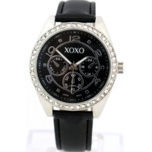 Xoxo Watch Xo3293 Rhinestone Accent Dial Black Leather Strap Women's Watch