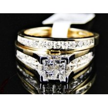 Yellow Gold Ladies Bridal Engagement Wedding Band Princess Diamond Ring Set