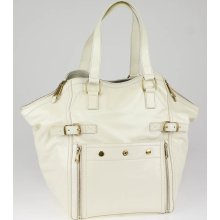 Yves Saint Laurent Ivory Patent Leather Large Downtown Tote Bag
