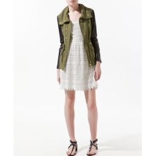 Zara Zip Parka With Leather Sleeves - Us: 8 - Authentic