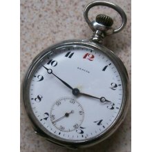 Zenith Pocket Watch Open Face Silver Case 51,5 Mm. In Diameter Running