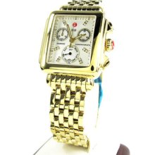 0.05 Ct Ladies Diamond Michele Yellow Gold Plated Deco Day Pearl Watch
