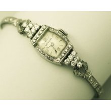 1.25 Ct Diamond, Platinum & 14 Ct White Gold Cocktail Watch - Vintage Circa 1950