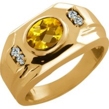 1.29 Ct Oval Checkerboard Yellow Citrine Sapphire Yellow Gold Pla ...