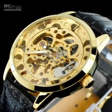 10pcs Elegant Shiny Golden Watches Skeleton Mechanical Watch Automat