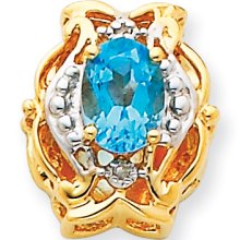 14k Gold Diamond Blue Topaz Victorian Bracelet Slide