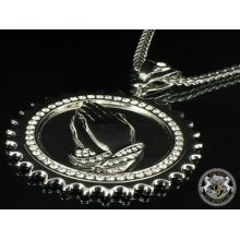 14k White Gold Fill Praying Hand 3d Cubic Charm 316 Silver Steel Rope Chain