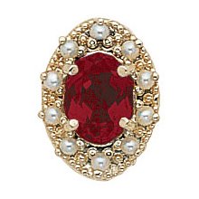 14k Yellow Gold Glatter Garnet Pearl Victorian Bracelet Slide