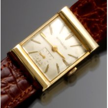 14k Yellow Gold Rectangular Wittnauer Wrist Watch Circa 1950s With Original Box