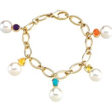 14K Yellow Gold South Sea Cultured Circle Pearl Charm Bracelet