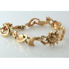 14k Yg Custom Made Stylized Celestial Bodies Bracelet Sun Moon Planet Star Comet