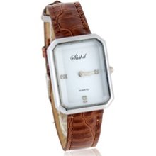 1788 Women's White-Tone Case Brown Leather Strap Analog Watch