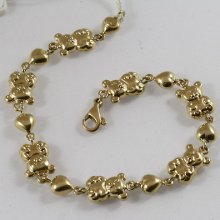18k 750 Gold Bracelet, Yellow Gold With Bears And Hearts, Made In Italy