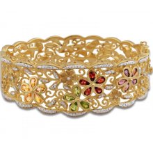 18k Gold Over Sterling Silver Multi-Gemstone Scalloped Bangle Bracelet