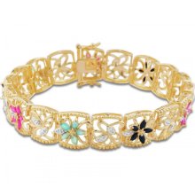 18k Gold Over Sterling Silver Multi-Gemstone Indian Garden Bracelet