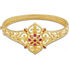 18k Gold Over Sterling Silver Garnet and Ruby Exotic Bangle Bracelet