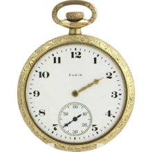1923 Elgin 7j 12s Open Face Pocket Watch - Gold Filled Non-working Vintage