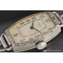 1931 Waltham 14k White Gold Filled Ladies Wrist Watch Oval Dial For Repair Vtg