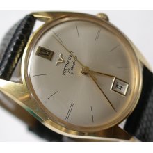 1960' Wittnauer Men's Gold Swiss 17Jwl Calendar Watch w/ New Lizard Strap