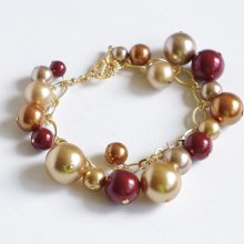 2 in 1--Bracelet and Necklace with Swarovski pearls--June birthstone, gold autumn. B011