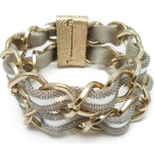 2-Line Mesh Entwined Chain Bracelet (Gold/Silver)