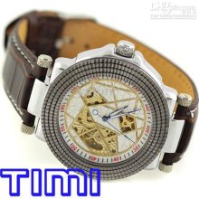 2012 Hotsale Unique Silver Leather Self Wind Mechanical Men Watch Ne