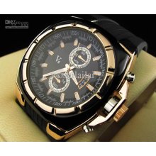 2012 Men's V6 Watch Gold Digital Shiny Luxury Watch Black Belt Steel