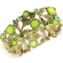 2028 Bracelet, Gold-Tone Green Crystal Leaf Stretch Bracelet