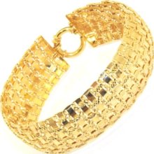 20mm Technibond Diamond Cut Tapestry Bracelet 14k Yellow Gold Clad Silver 925