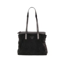 25125 Auth Prada Black Suede & Leather Shoulder Bag Shopper Tote