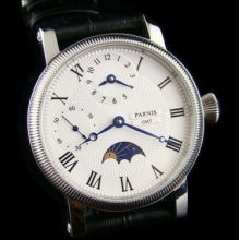 42mm Parnis White Dial Gmt Mechanical Hand Winding Moon Phase Mens Watch P120a