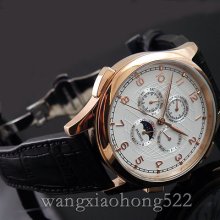 44mm Parnis Gold Filled Case White Dial Auto Mechanical Multi-funtion Watch 250