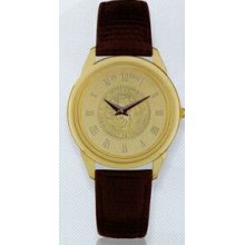5 Micron 18k Gold Plated Men`s Wristwatch W/ Black Leather Strap