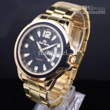 5 Pieces Watches N7448 Black Dial Golden Band Day Date Stainless Ste