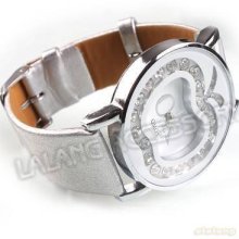 6x Silver Imitation Leather Apple Shape Rhinestone Alloy Wristwatch 24cm 403066