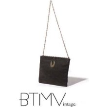 70s BLACK and GOLD suede mod disco formal chain handle strap purse clutch envelope bag shoulder frame