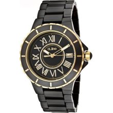 a line Women's Marina Black Dial Gold Accents Black Ceramic ...