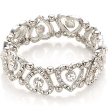 Accessorize Crystal Heart Stretch Bracelet Clear One Size