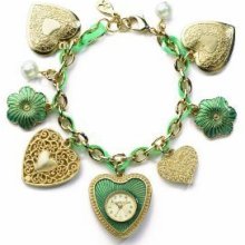 Accessorize Heart Charm Gold Tone Dial Ladies Bracelet Watch J1050